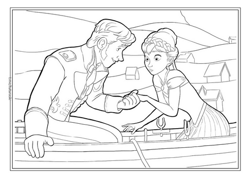 Раскраска Ханс и Анна в лодке