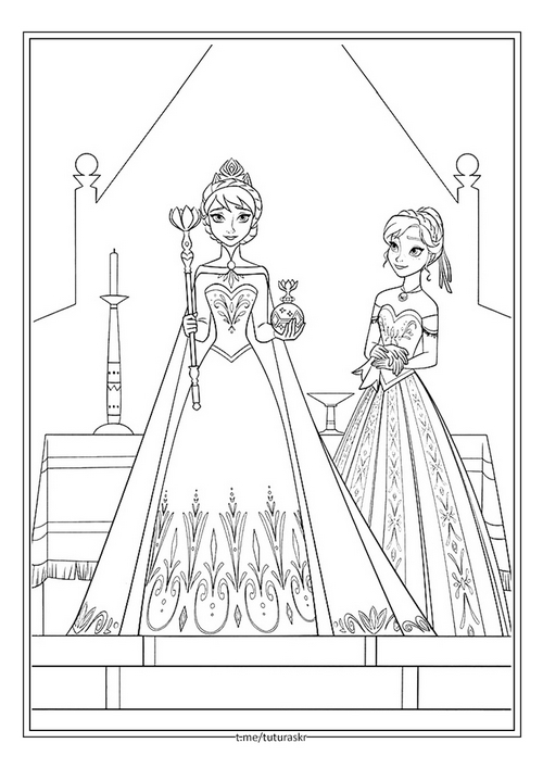 Раскраска Королева Эльза и ее сестра