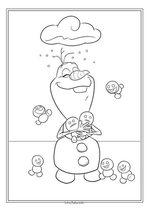 Раскраска Олаф и маленькие снеговики