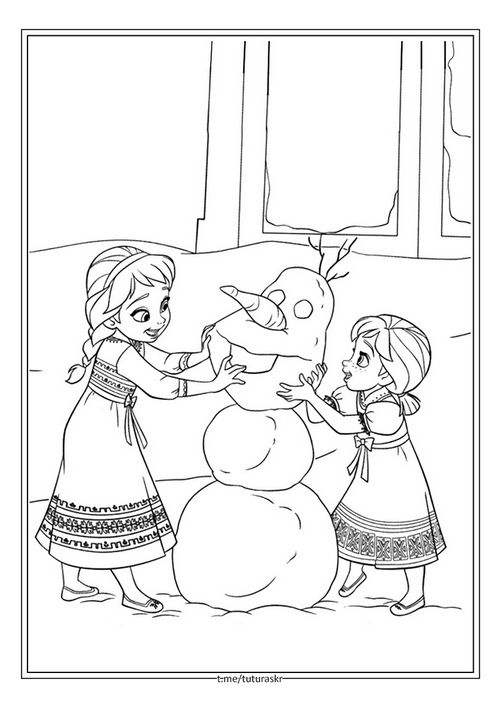 Раскраска Принцессы лепят снеговика