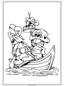 Раскраска Гарфилд и Оди на пиратском корабле
