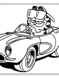 Раскраска Гарфилд за рулем автомобиля