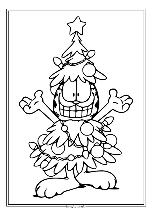 Раскраска Рождественская елка Гарфилда