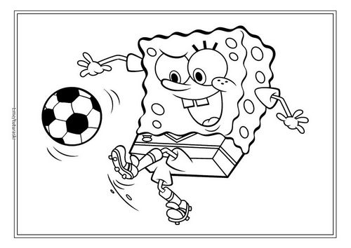 Раскраска Губка Боб играет в футбол