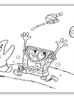 Раскраска Губка и Патрик убегают от медузы