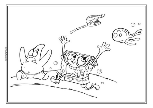 Раскраска Губка и Патрик убегают от медузы