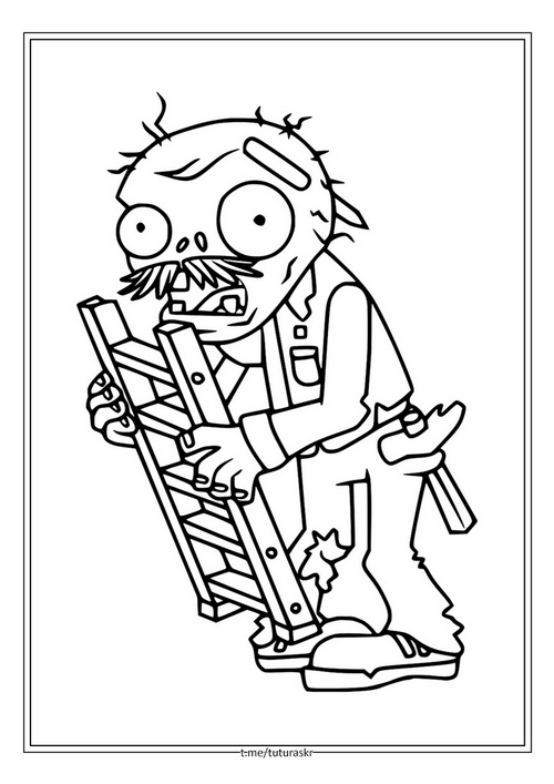 Раскраска Зомби с лестницей