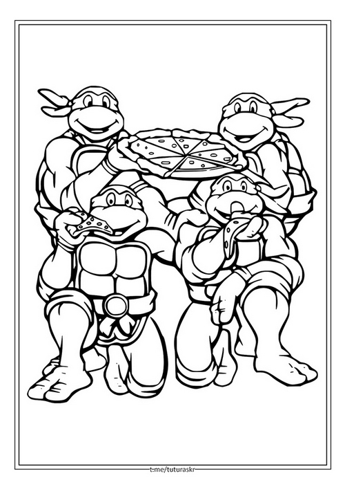 Раскраска Черепашки-ниндзя едят пиццу
